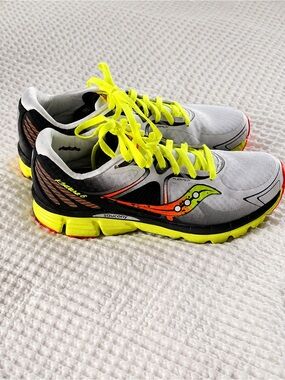 Men’s Saucony Gray Running Shoes with Neon Yellow & Orange Accents